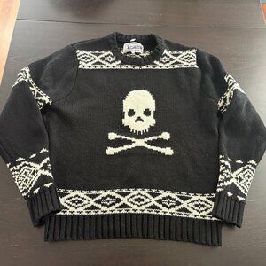 Mens Schott Bros. Black Wool Skull & Crossbones Crewneck Sweater Size Large